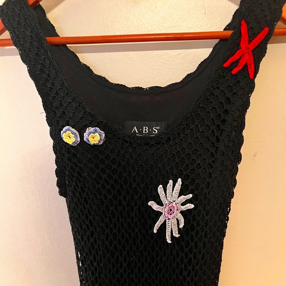 ABS Allen Schwartz Crochet Lined Dress W/ 3D Flowers-Size M - Picture 1 of 16
